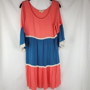 Kori Cold Shoulder Long Sleeve Tiered Mini Dress Size Small